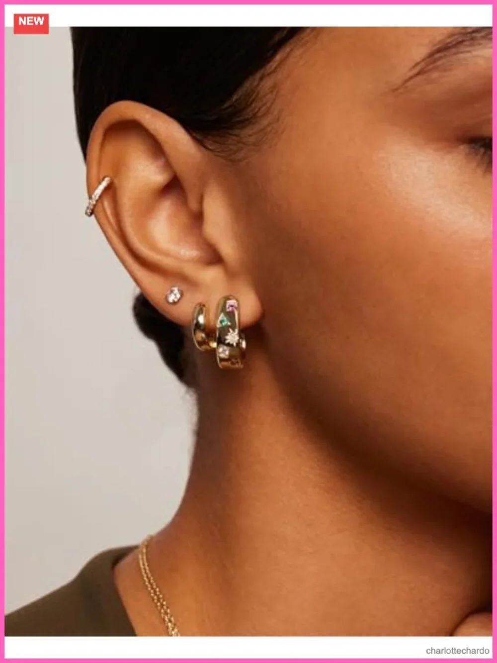 14K Gold Plated Chunky Hoop Earrings with Multicolor CZ for Women